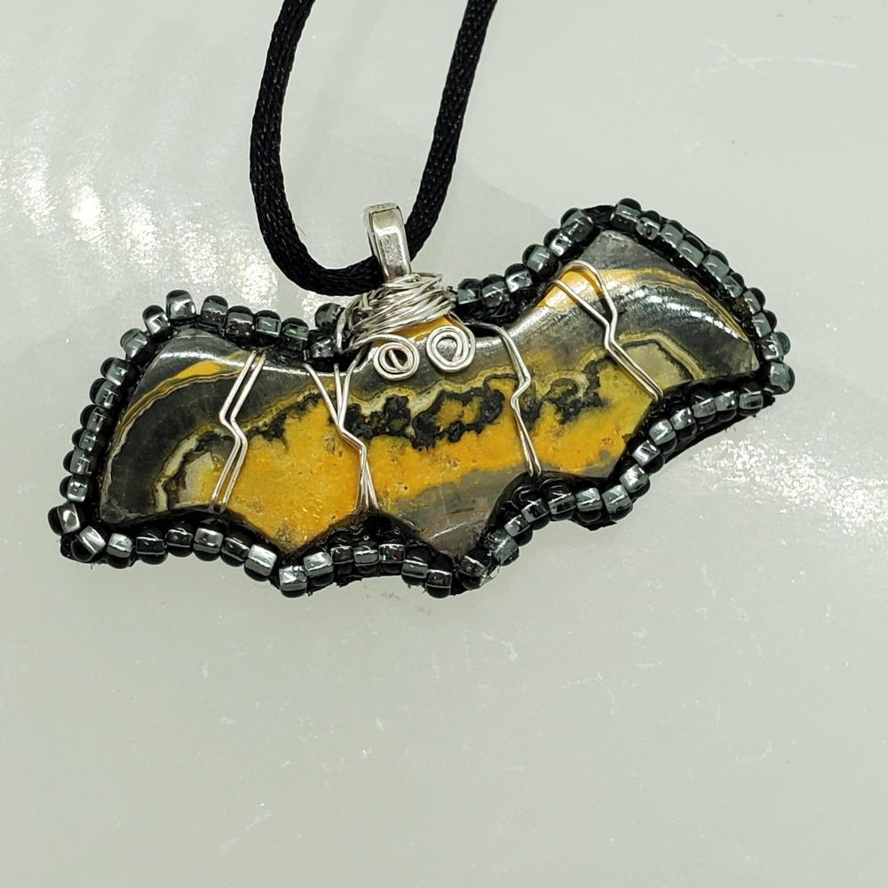 Bumblebee Jasper Wirewrapped Bats & Beading  Fricking Derpy Bat Pendant …
